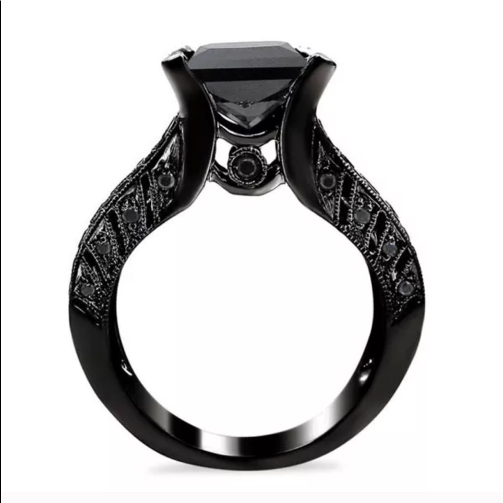 HP💎Black Sapphire 14KT Black Gold Filled Ring Set - Picture 3 of 15
